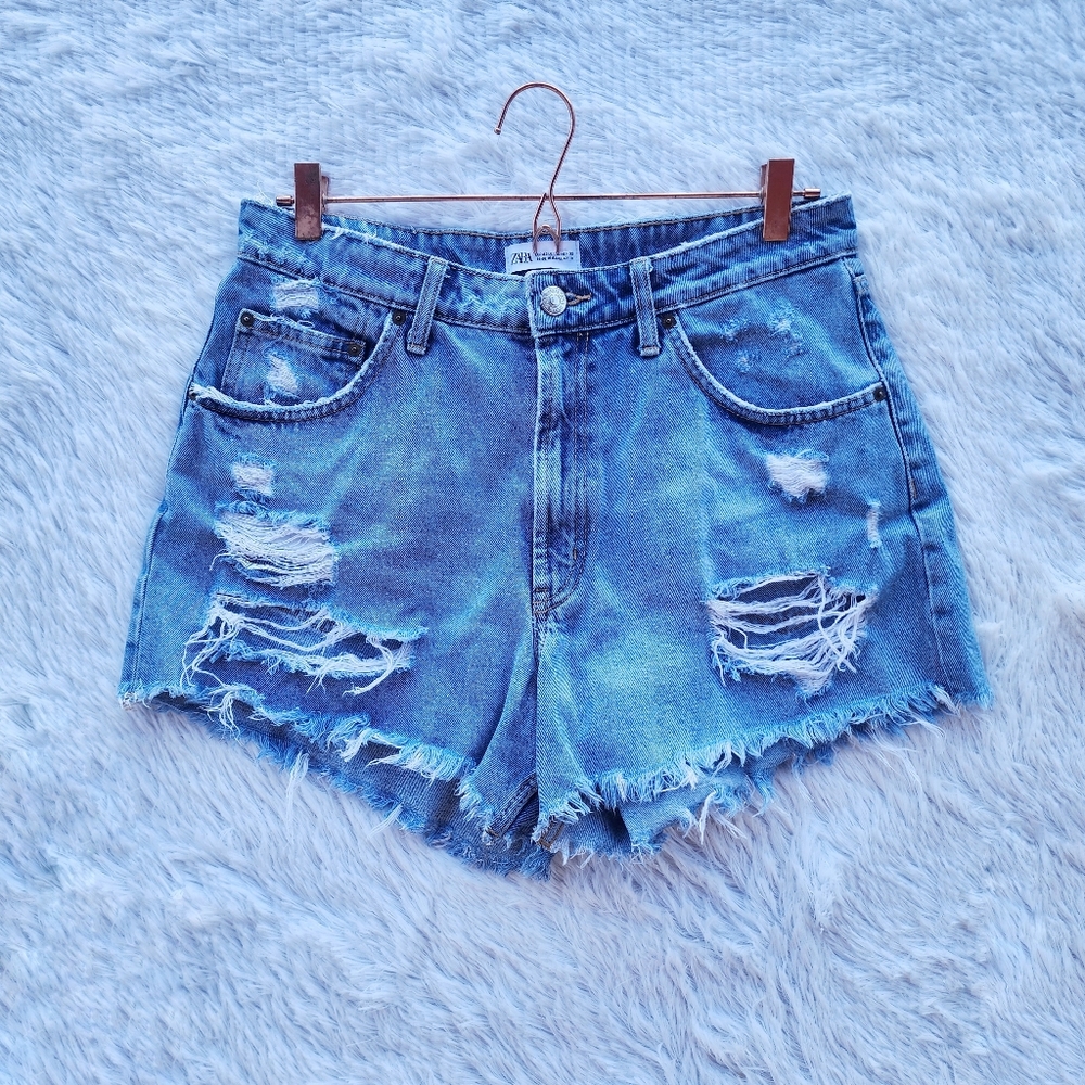 Zara Distressed High Rise Denim Cutoff‎ Shorts